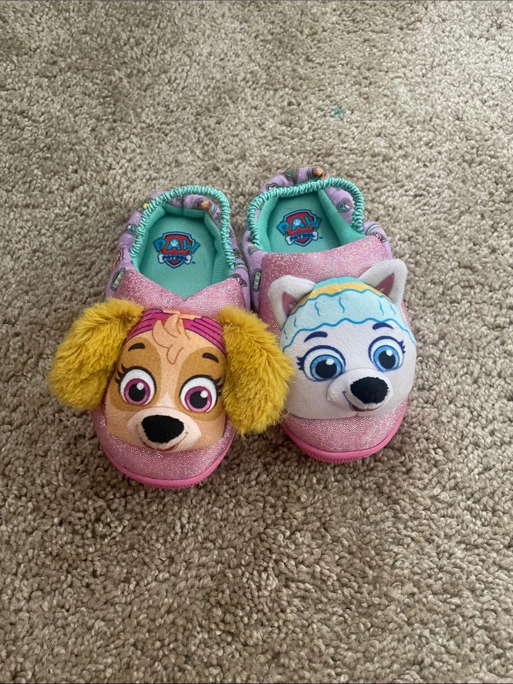 Paw Patrol Pink Glitter Skye & Everest Kids Slip-On Slippers